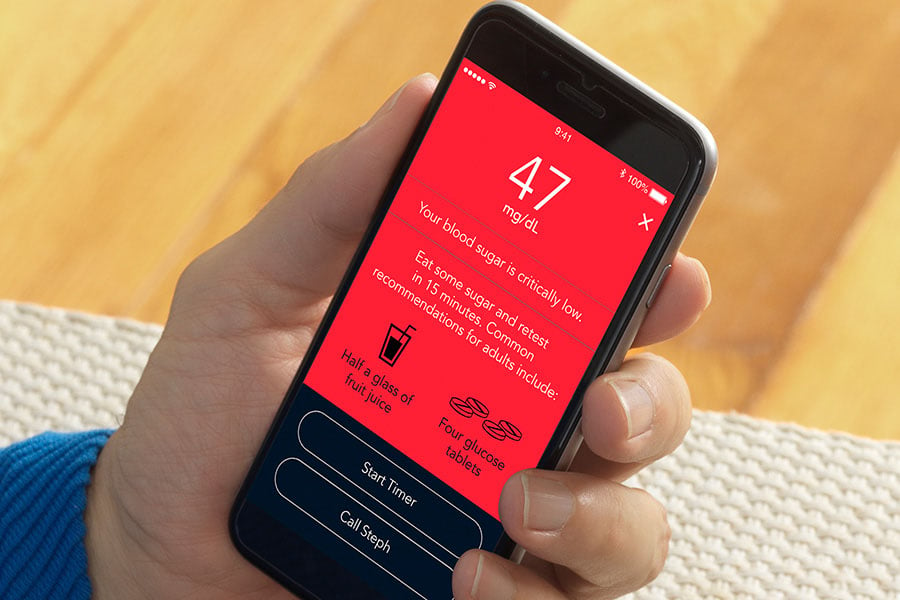 Contour Diabetes App showing low blood glucose warning